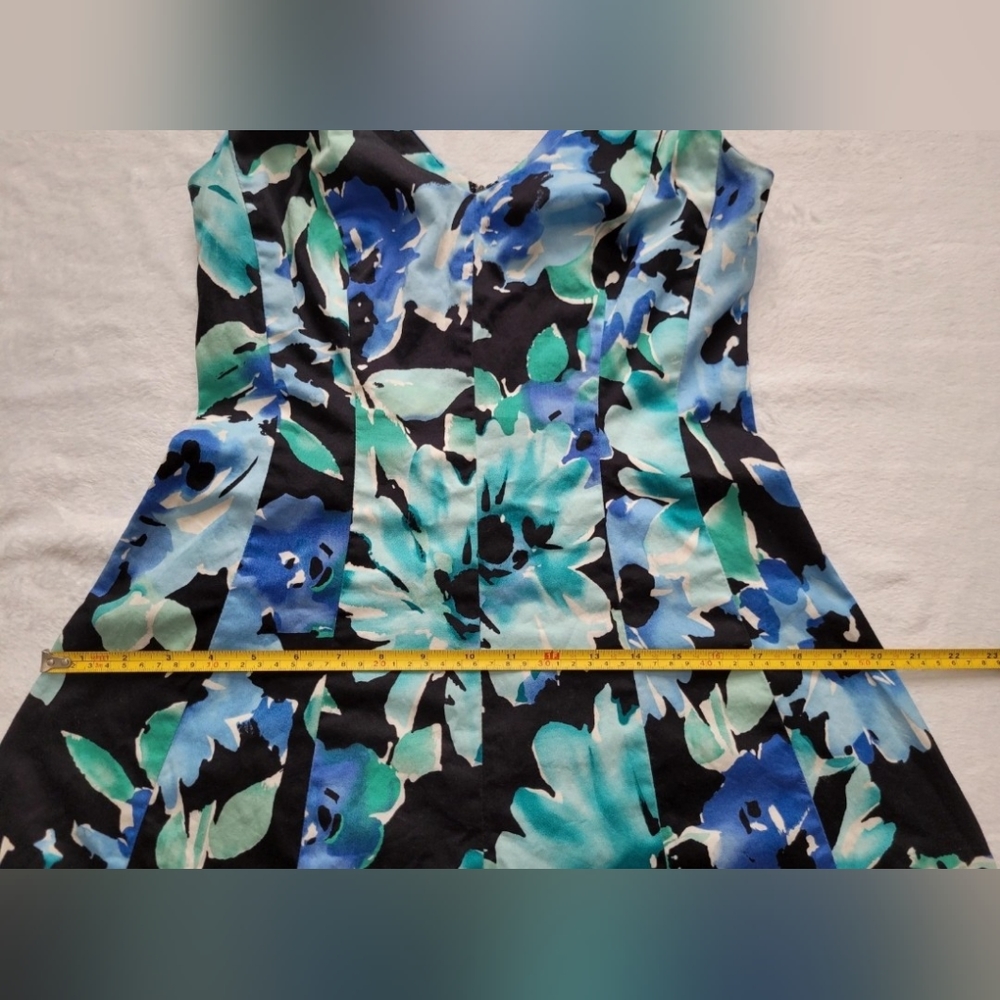 Chaps Blue Green Floral Cotton Sheath Dress Size 4 Sleeveless Colorful Sundress - Picture 5 of 14